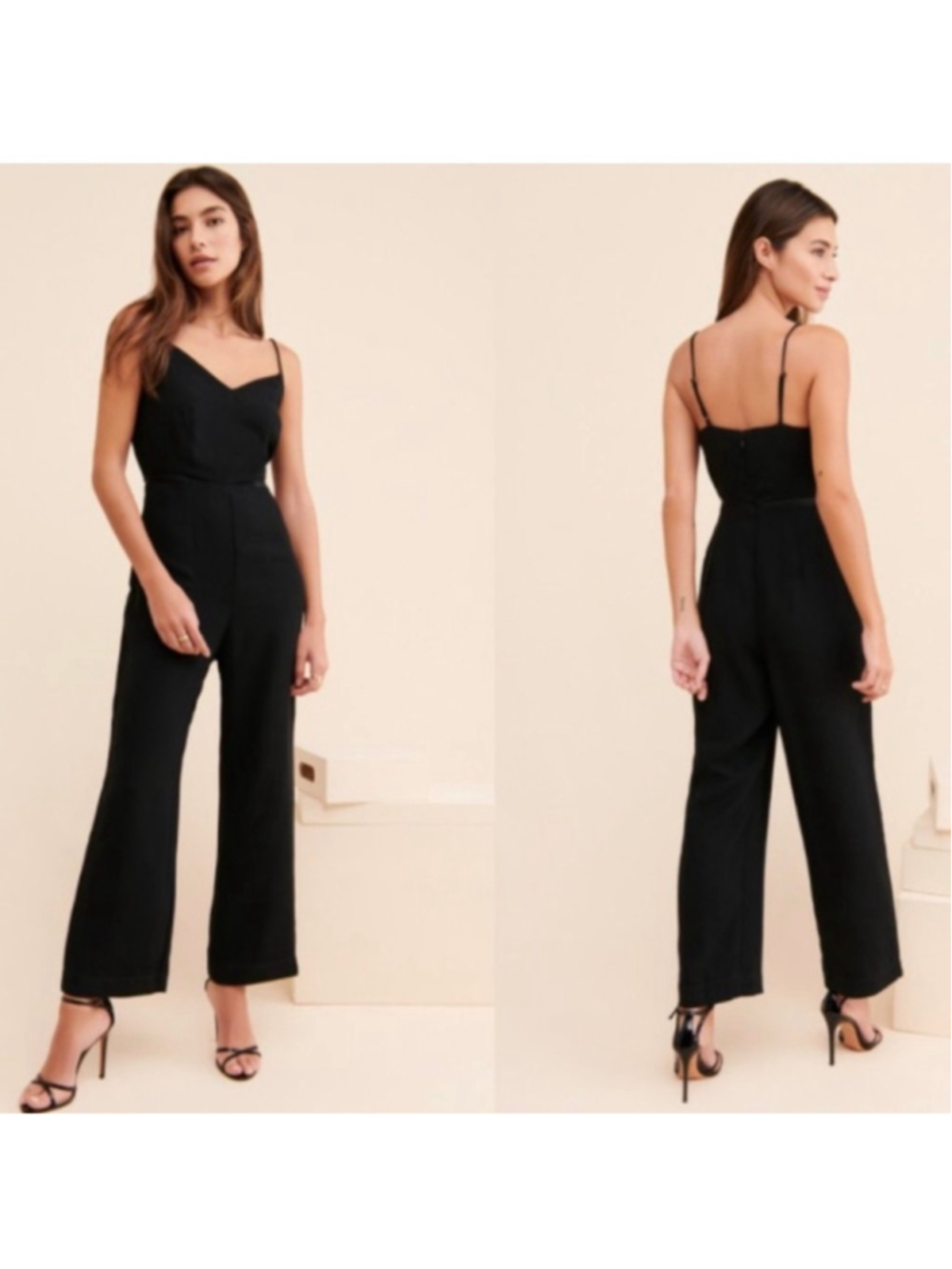 Maeve Anthropologie Black Wide Leg Sleeveless Jumpsuit Adjustable Straps Women’s